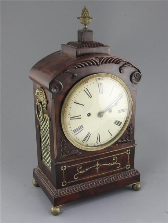 A Regency brass inset mahogany hour repeating bracket clock, 19.5in.